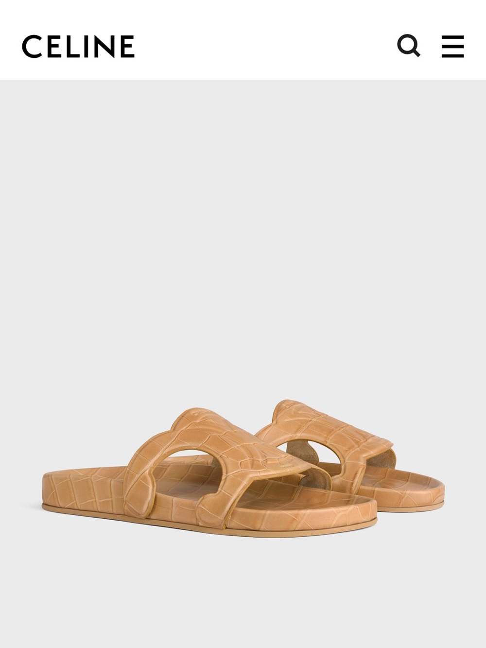 Celine Crocodile-Embossed Tan Slide Sandals